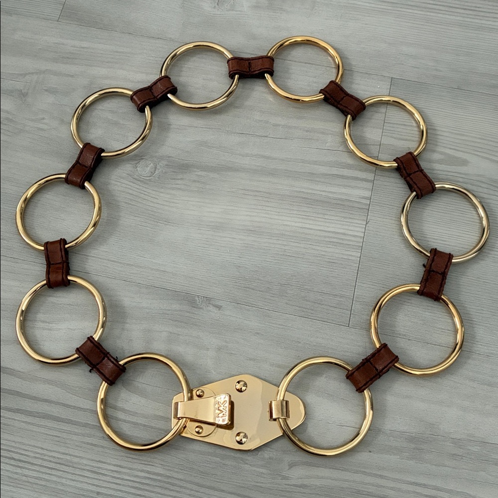 Michael Kors Marisa Chain Leather Gold Ring Waist Cinching Belt